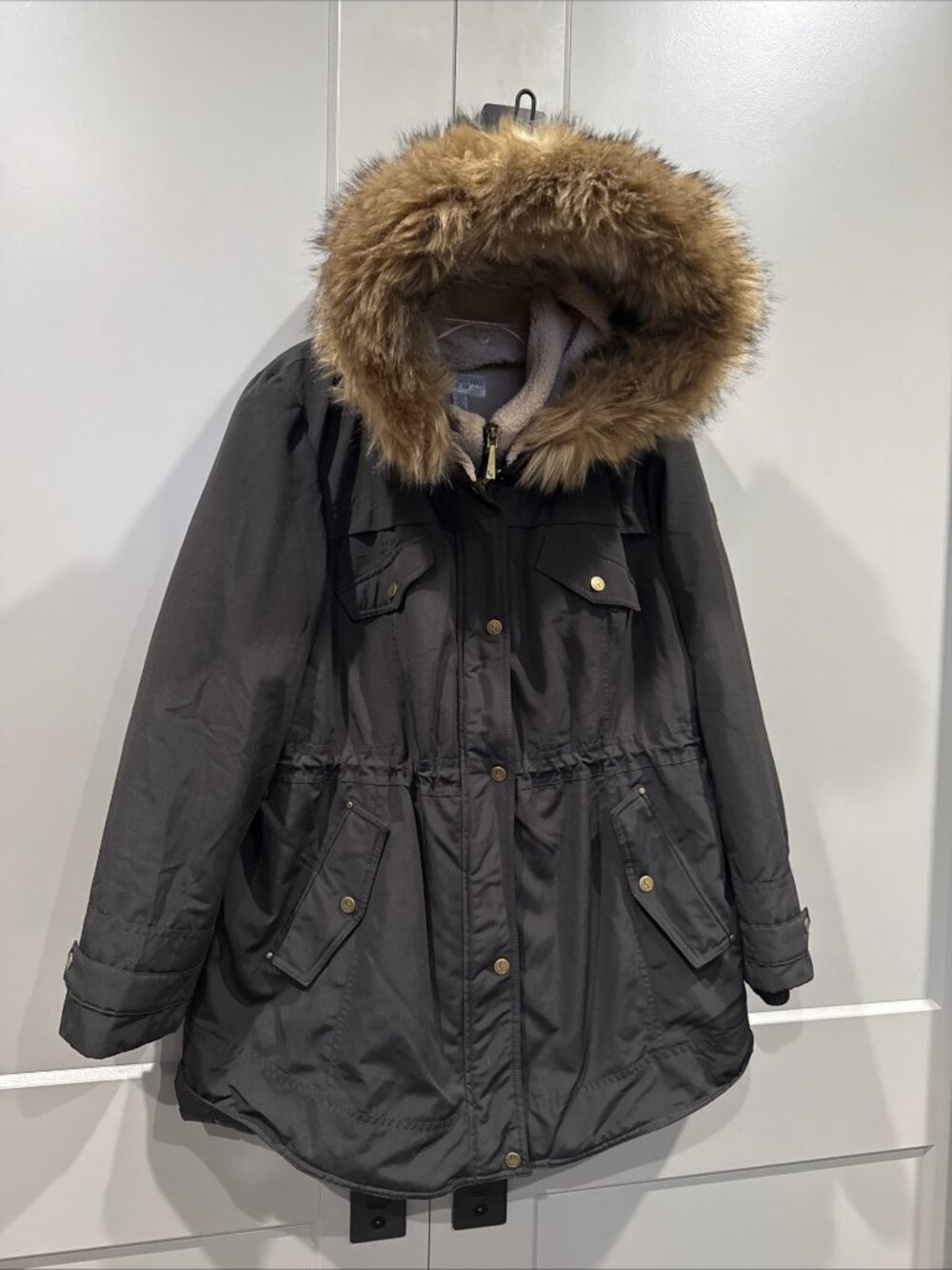Koolaburra by UGG Women's Mid-Length Parka Faux Fur Hooded Black Coat XL